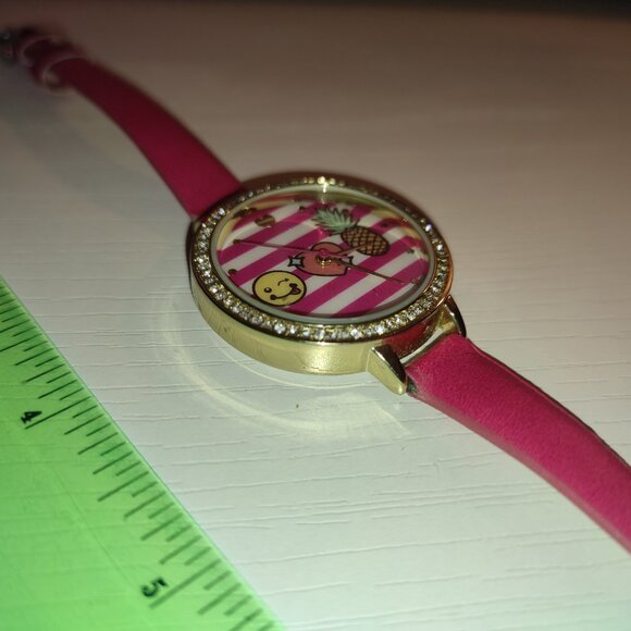 Jessica Carlyle Pink Happy Watch Smiley Heart Pineapple Quartz Stainless Steel - Picture 7 of 10